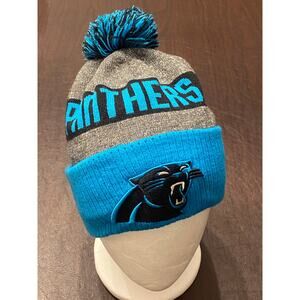 Carolina Panthers Football New Era Knit Pom Beanie Hat Blue Gray NFL One Size